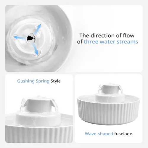 Vista 8 de Fuente de agua de cerámica para gatos, fuente de agua para mascotas con 3 filtros de carbono y 2 bombas de agua, dispensador automático de agua