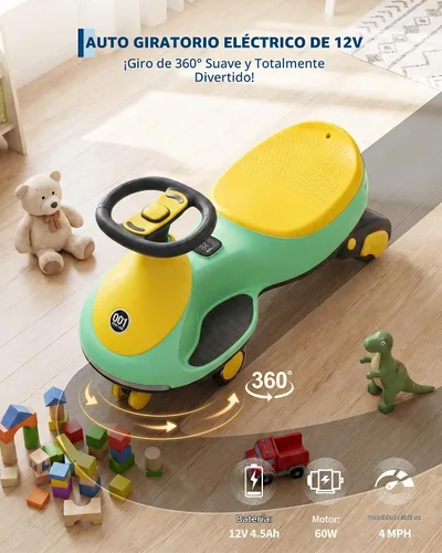 Vista 5 de Garvee Coche eléctrico de 12 V para niño pequeño,Coche oscilante 2 en 1 con Verde