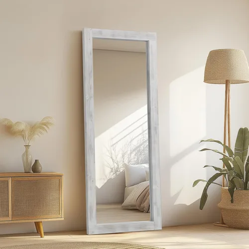 Vista 8 de Espejo rústico de cuerpo entero, marco de madera, 56 x 21 pulgadas, espejo de pie para dormitorio, sala de estar, entrada, colgar o inclinarse