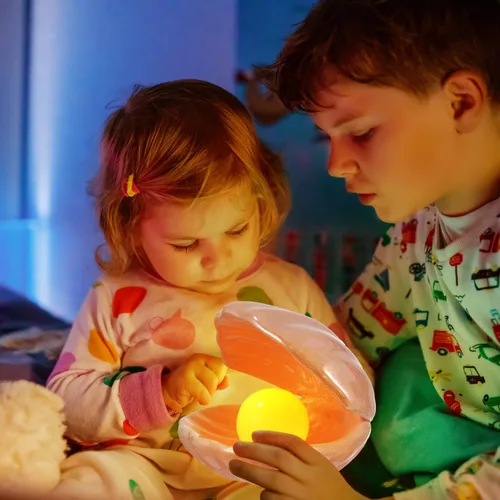 Vista 3 de DECHOUS Shell Pearl Night Light: LED cerámica rosa perla Shell luz escritorio mesita de noche lámpara de concha para dormitorio habitación de niños
