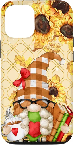 Vista 28 de Sunflower Gnome with Books for Tea Lover Librarian Reading Case for iPhone 16