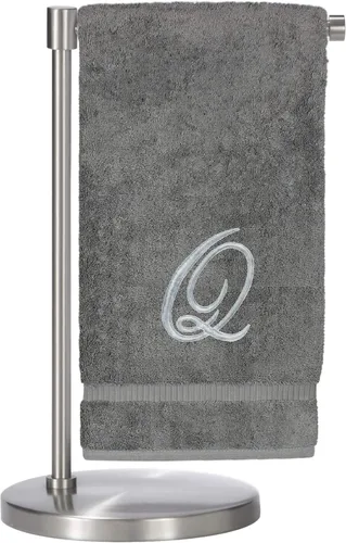 Vista 150 de Script R - Toalla de baño con monograma, regalo personalizado, 27 x 54 pulgadas, juego de 1 toalla bordada con texto dorado, 100% algodón turco Navy