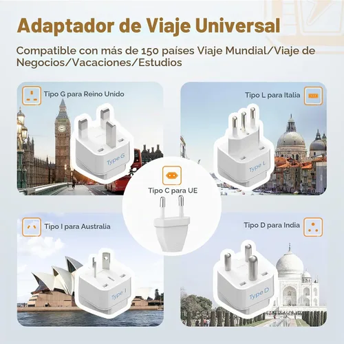 Vista 5 de TESSAN Convertidor de voltaje compacto de 220 V a 110 V de EE. UU. a Europa