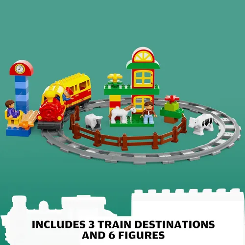Vista 4 de Juguetes de tren eléctrico con juego de animales de granja, juego de trenes de juguete para niños pequeños y niños con música, luces y pistas