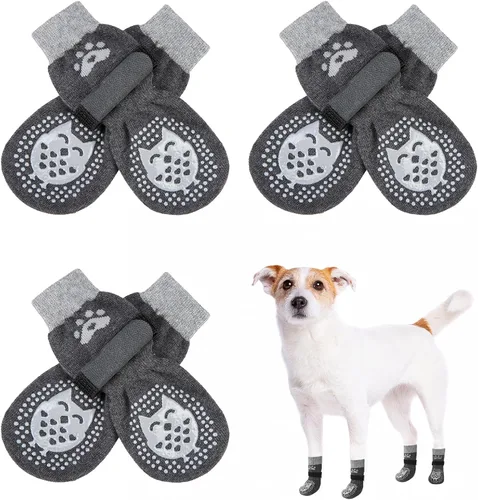 Vista 62 de SCENEREAL 6 piezas de calcetines antideslizantes para perros para prevenir lamido de patas para pavimento caliente/frío, calcetines de agarre