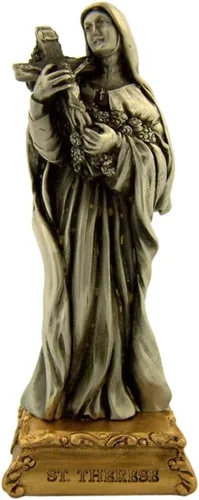 Vista 20 de Estatua de estatua de estatua de peltre de Nuestra Señora de Gracia sobre base de tono dorado, 4 1/2 pulgadas