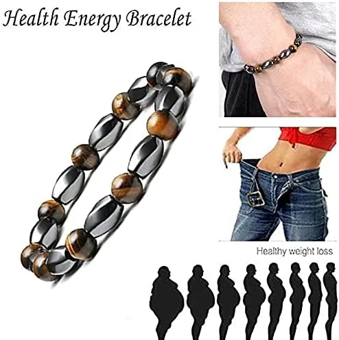 Vista 6 de INENIMARTJ Pulsera curativa para hombres y mujeres, pulseras de cuentas geométricas, pulseras de cuentas de obsidiana negra natural, regalos unisex