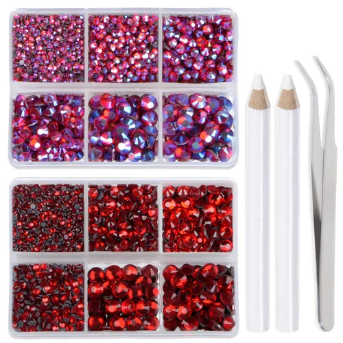 Vista 37 de LPBeads 6400 unidades de diamantes termoadhesivos de 12 colores con parte trasera plana, 5 tamaños mixtos, gemas de cristal redondas con pinzas