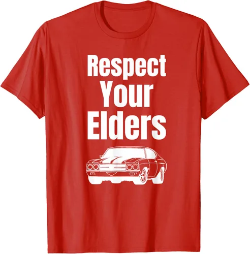 Vista 96 de Divertido regalo de auto para chicos – Respect Your Elders Classic Muscle Car Camiseta, Negro, S