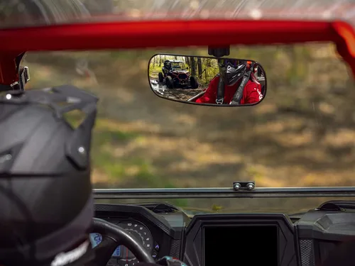 Vista 2 de SuperATV Espejo retrovisor UTV para Tracker 800SX 2019+ Gran angular Mide 10.25 x 4 pulgadas - Espejo totalmente ajustable con bola pivote