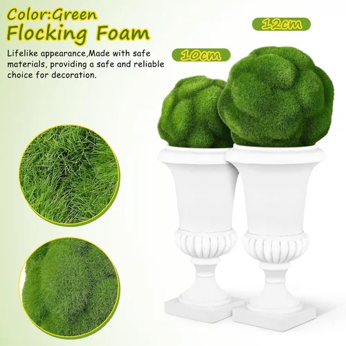 Vista 7 de Cabilock Bolas de musgo verde decorativas para rellenar cuencos, 2 piezas de centro de mesa artificiales, bolas topiarias, grandes y pequeñas, rocas