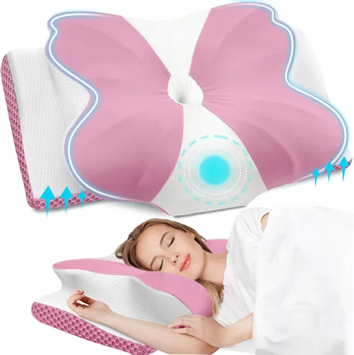 Vista 9 de CloudBliss Almohada cervical de espuma viscoelástica para cuello y hombro, almohada de contorno de cuello con funda refrescante, almohada de cama