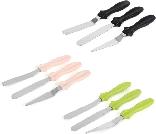 Vista 5 de 3 espátulas de acero inoxidable para hornear, cocinar y mezclar, espátula reutilizable para crema de pastel con mango de plástico, espátula