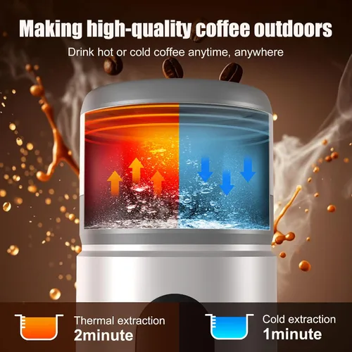 Vista 9 de Cafetera Portátil para Café con 2 Baterías Recargables, 8 Tazas, 20 bares, USB-C, Cafetera de Espresso para Camping, Viaje, Oficina, Compatible