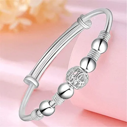 Vista 2 de Pulseras de plata de ley 925 para mujer, pulsera de transferencia de la suerte, ajustable, joyería de moda para mujer
