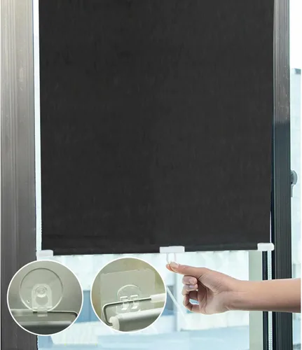 Vista 43 de Persianas enrollables opacas con ventosas, cortinas opacas sin taladrar, persianas enrollables retráctiles para ventanas y puertas, protector Negro