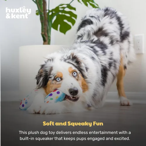 Vista 6 de Huxley & Kent Divertido juguete para perros con chirriante – Juguetes chirriantes de felpa para perros pequeños, medianos y grandes – Animal