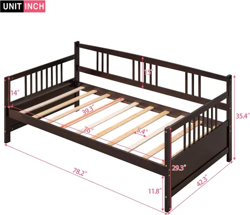 Vista 3 de Merax Sofá Cama Individual con Listones de Madera Soporte Sofá Cama Moderno para Sala de Estar con Rieles, Tamaño Individual, Espresso Oscuro