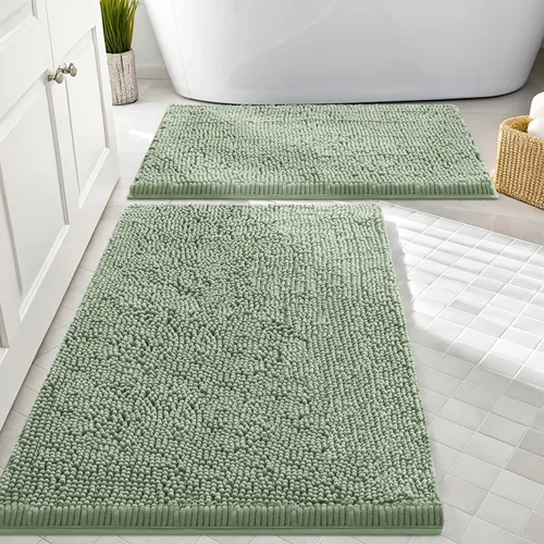 Vista 143 de Juego de alfombras de baño Smiry de 2 piezas, suave alfombra absorbente de chenilla y juego de alfombra en forma de U para inodoro, alfombra de baño