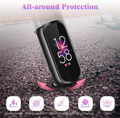 Vista 4 de Fintie Paquete de 4 fundas protectoras de pantalla compatibles con Fitbit Luxe, TPU suave, protector completo de pantalla, 2 negros, 2 transparentes