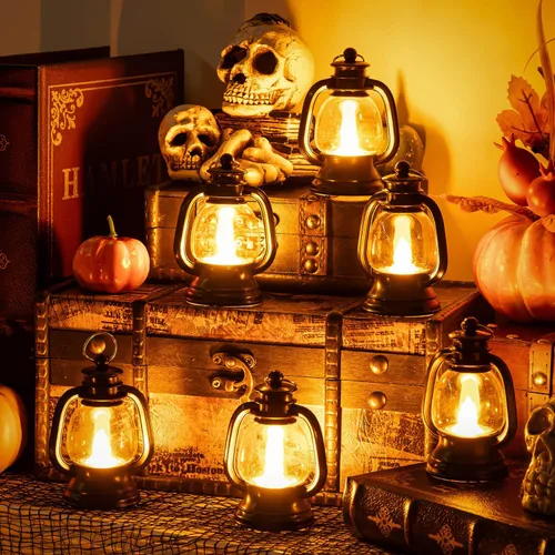 Vista 4 de 12 mini linternas de Halloween, centro de mesa de linterna occidental de 4 pulgadas Pequeña lámpara colgante vintage a granel para mesa de centro