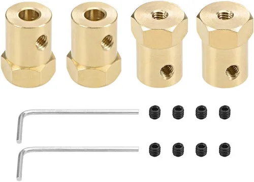 Vista 5 de uxcell Acoplador hexagonal de 0.118 in con motor de orificio hexagonal de latón conector de acoplamiento para ruedas de automóvil, neumáticos, motor