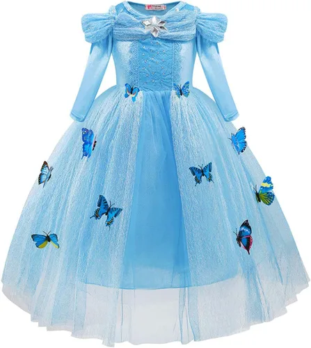 Vista 15 de Vestido de Cenicienta para niñas, disfraz de princesa para Halloween, cosplay, cumpleaños, concurso, Navidad, fiesta de noche