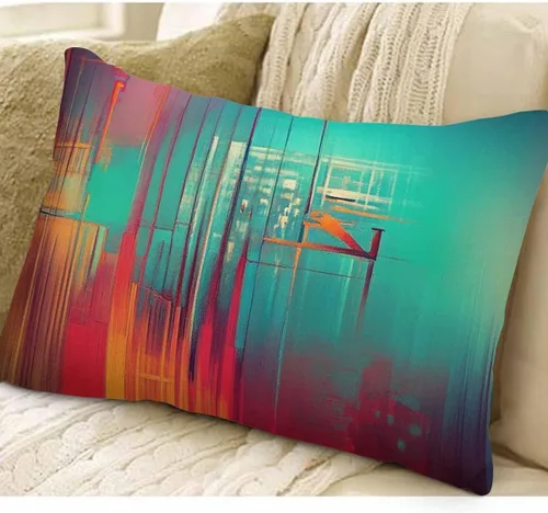 Vista 3 de EKOBLA Fundas de almohada decorativas de lino con textura retro abstracta, azul, cian, rojo, amarillo, para cama, sofá, rectangular, rectangular, 12