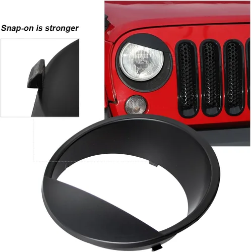 Vista 3 de Cubierta de rejilla frontal de malla con clip y cubierta para faros delanteros 2007-2017 para Jeep Wrangler JK JKU – Biseles de faros delanteros