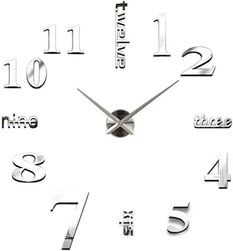 Vista 7 de Reloj de pared con superficie de espejo 3D, moderno reloj de pared 3D con calcomanías de números de espejo, silencio, sin marco, grande, kit