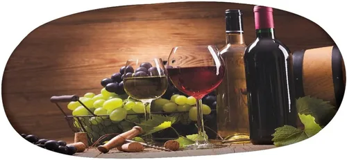 Vista 3 de Mantel ajustable ovalado, con bordes elásticos de poliéster, mantel de mesa con estampado gourmet francés, se adapta a mesas ovaladas de hasta 36 x