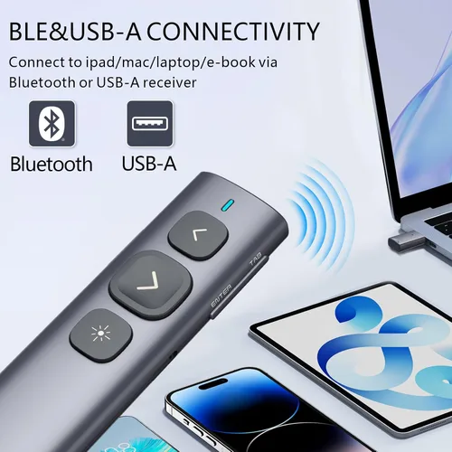 Vista 2 de Norwii Clicker de presentación Bluetooth N95 con receptor USB-A, clicker de PowerPoint para control remoto de presentación, puntero inalámbrico