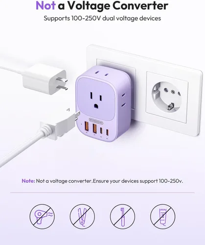 Vista 8 de NTONPOWER Adaptador de enchufe de viaje europeo, enchufe plegable tipo C