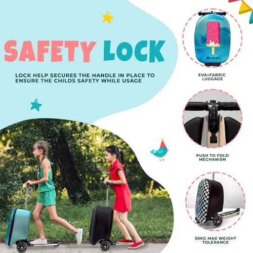 Vista 9 de Lascoota Maleta de scooter, equipaje plegable para niños, equipaje ligero para niños con ruedas, luces LED, maleta gráfica, maleta para niños