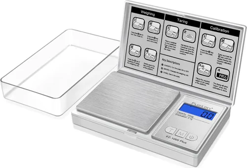 Vista 8 de Fuzion - Balanza digital de bolsillo de gramos. Precisión de 0.1 gramos, báscula pequeña de joyería de 1000 g, mini báscula digital para alimentos