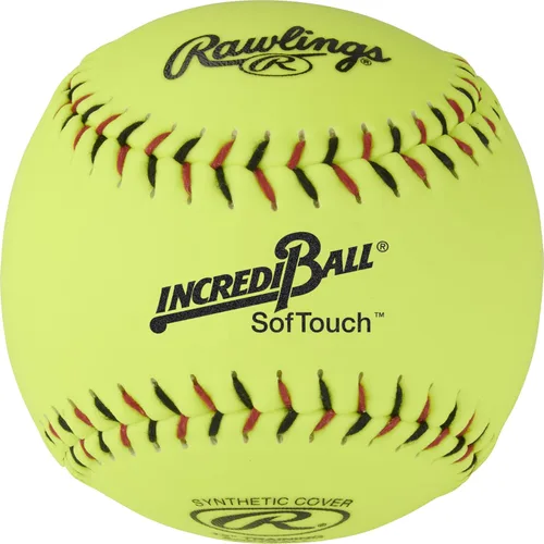 Vista 4 de Rawlings Pelotas de sóftbol Incredi-Ball amarillas Softstitch Opciones de 11" y 12" Opciones de cubierta de tela y cuero sintético 12