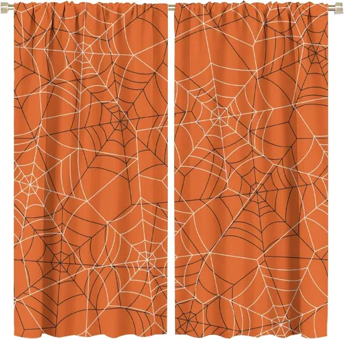 Vista 60 de Cortinas opacas de tela de araña aterradora para niños, tela de araña en blanco y negro, fondo rojo, dormitorio de niños, guardería, decoración