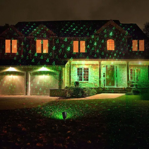 Vista 4 de 1byone mágico interior y exterior Navidad Patrones de luz láser, luces brillantes con patrones en verde y rojo de árbol de Navidad