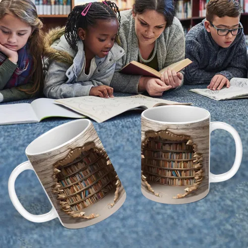 Vista 5 de Taza de café con diseño de biblioteca para amantes de los libros, regalos geniales para lectores, taza de cerámica única, apta para lavavajillas