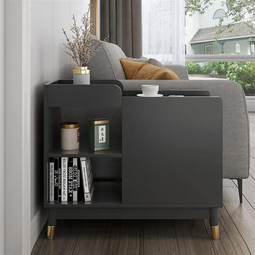 Vista 6 de Mesa auxiliar de sofá para sala de estar, mesa auxiliar de doble cajón para dormitorio, mesita de noche, armario de almacenamiento para el hogar 1