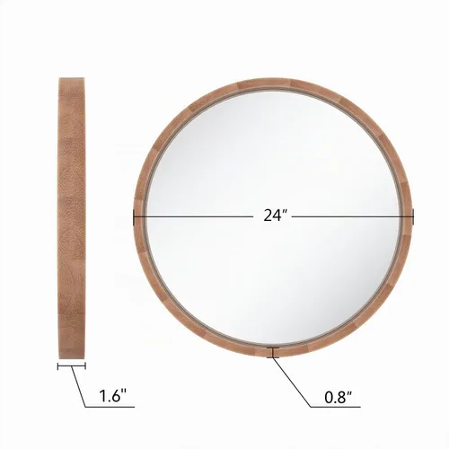 Vista 5 de LYYYXGYP Espejo redondo de madera de 24 pulgadas, espejo de pared de granja con marco de madera, espejo circular marrón para baño
