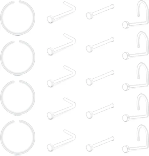 Vista 8 de 37 piezas de retenedores de piercing transparentes para el trabajo, anillos de nariz de plástico bioflex, tachuelas, anillos para el vientre