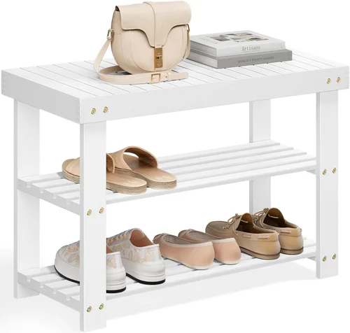 Vista 5 de SONGMICS Banco Estante para Zapatos, Organizador de Almacenamiento de Zapatos de Bambú de 3 Niveles, Banco de Entrada, Soporta Hasta 286 lb, 11.3 x