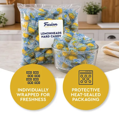 Vista 4 de Lemon Candy - Bolsa de 1.5 libras, caramelos duros de limón originales envueltos individualmente (Approx. 100 Pieces), Original Lemon Hard Yellow