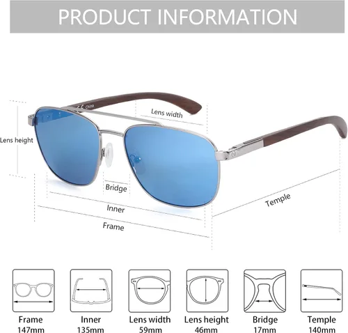 Vista 3 de ZENOTTIC Aviator Wood Polarized Sunglasses for Men 100% UV Protection Fishing Driving Golf