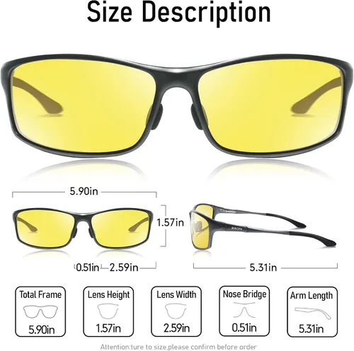 Vista 4 de BIRCEN Gafas de visión nocturna para conducir Al-Mg Metal Yellow Anti-Glare Night Glasses Reduce la fatiga ocular para los conductores Lluvia Nieve
