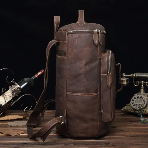 Vista 6 de Mochilas retro para laptop, mochilas clásicas de cuero vintage de 15.6 pulgadas, mochilas de cuero para laptop de gran capacidad, mochila de viaje