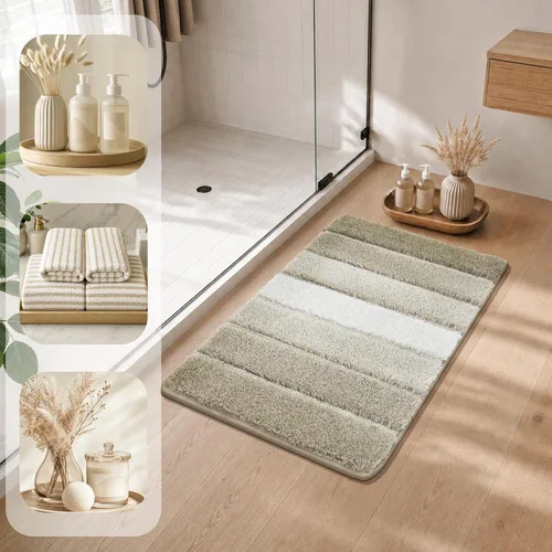 Vista 3 de COSY HOMEER Alfombras de baño de 24 x 17 pulgadas, ultra suaves y absorbentes, con respaldo de TPR antideslizante, lavable a máquina, alfombra Beige