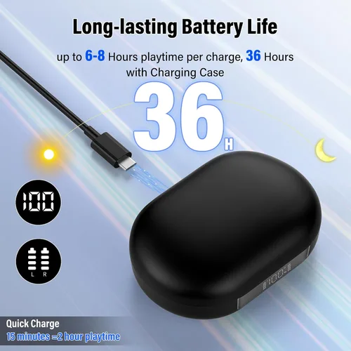 Vista 7 de Auriculares de oreja abierta, Bluetooth 5.4, auriculares de conducción de aire de 36 horas de reproducción con micrófono, auriculares ajustables