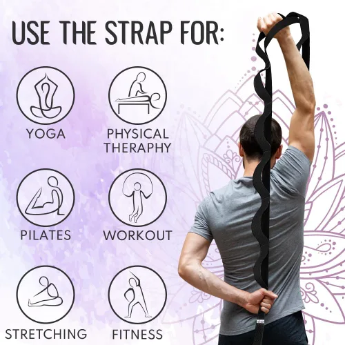 Vista 7 de TECEUM Stretching Strap with 10 Loops for Physical Therapy & Rehab Non-Elastic Yoga Stretch Band for Hamstring, Leg, Hip & Knee Rehab, Pilates